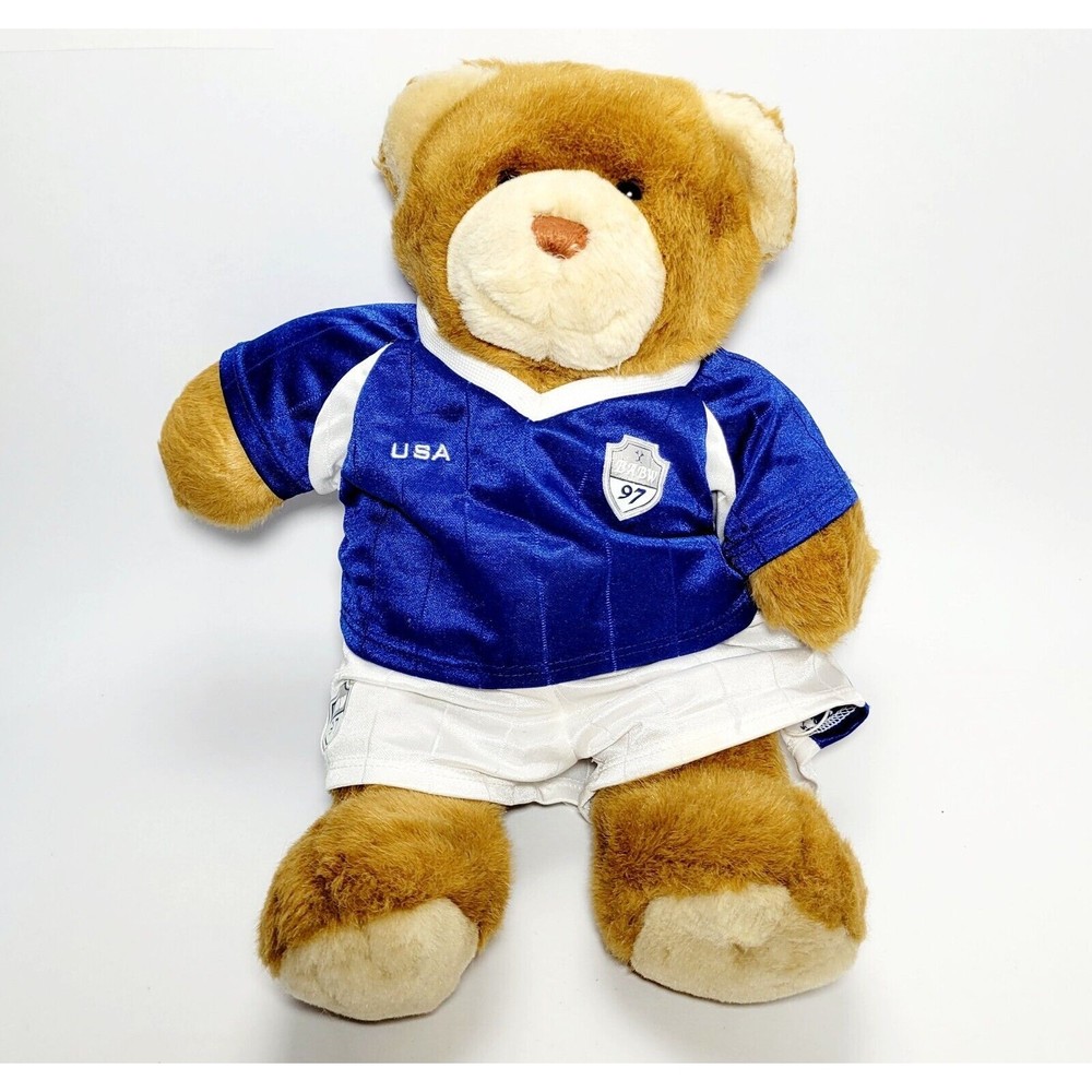 BAB USA SOCCER BUILD A BEAR w Uniform 1997 Beige Plush Jersey & Shorts VGC!